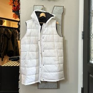 White Swiss tech hooded long puffer vest 1X 16/18